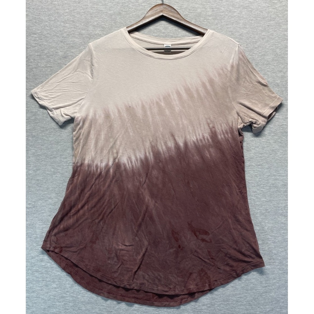 Old Navy Luxe T Shirt Womens Large Beige Brown Ombre Tie Dye Stretch Crew Neck